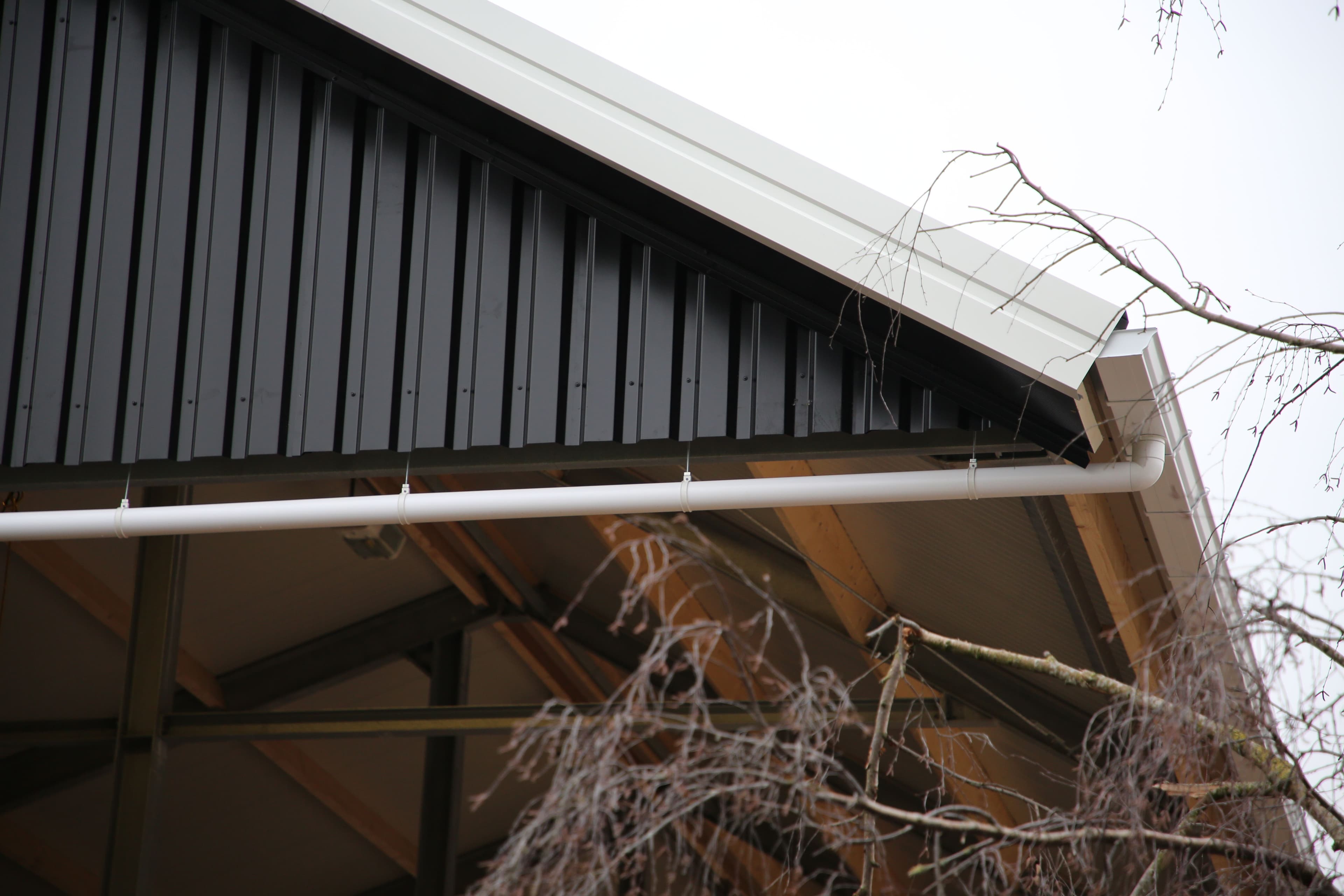 Dakrand en gevel van de jongveestal in Geesteren met stalen gevelbeplating