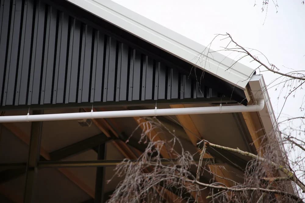 Dakrand en gevel van de jongveestal in Geesteren met stalen gevelbeplating
