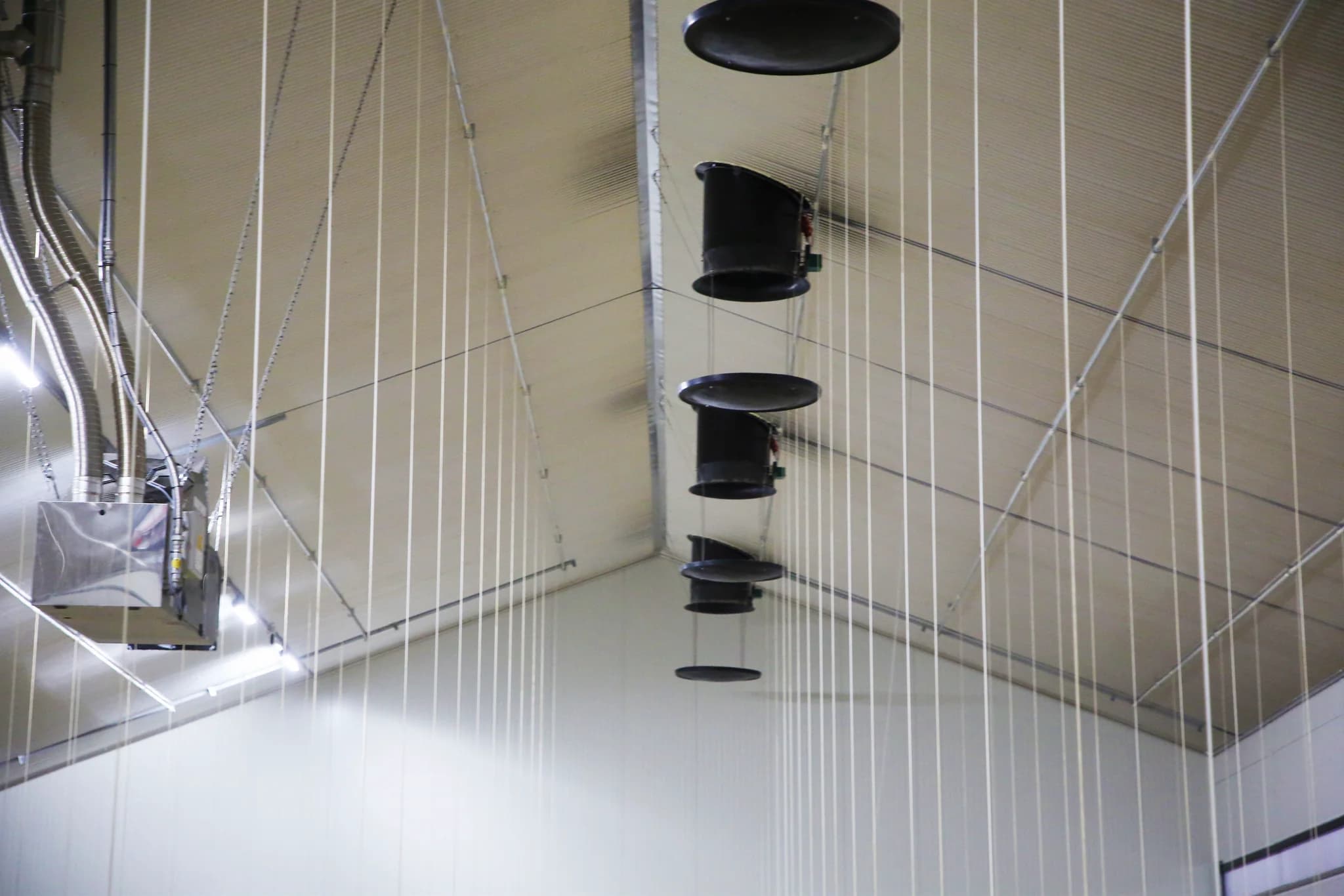 Ventilatiesysteem in de nok van de vleeskuikenstal in Putten